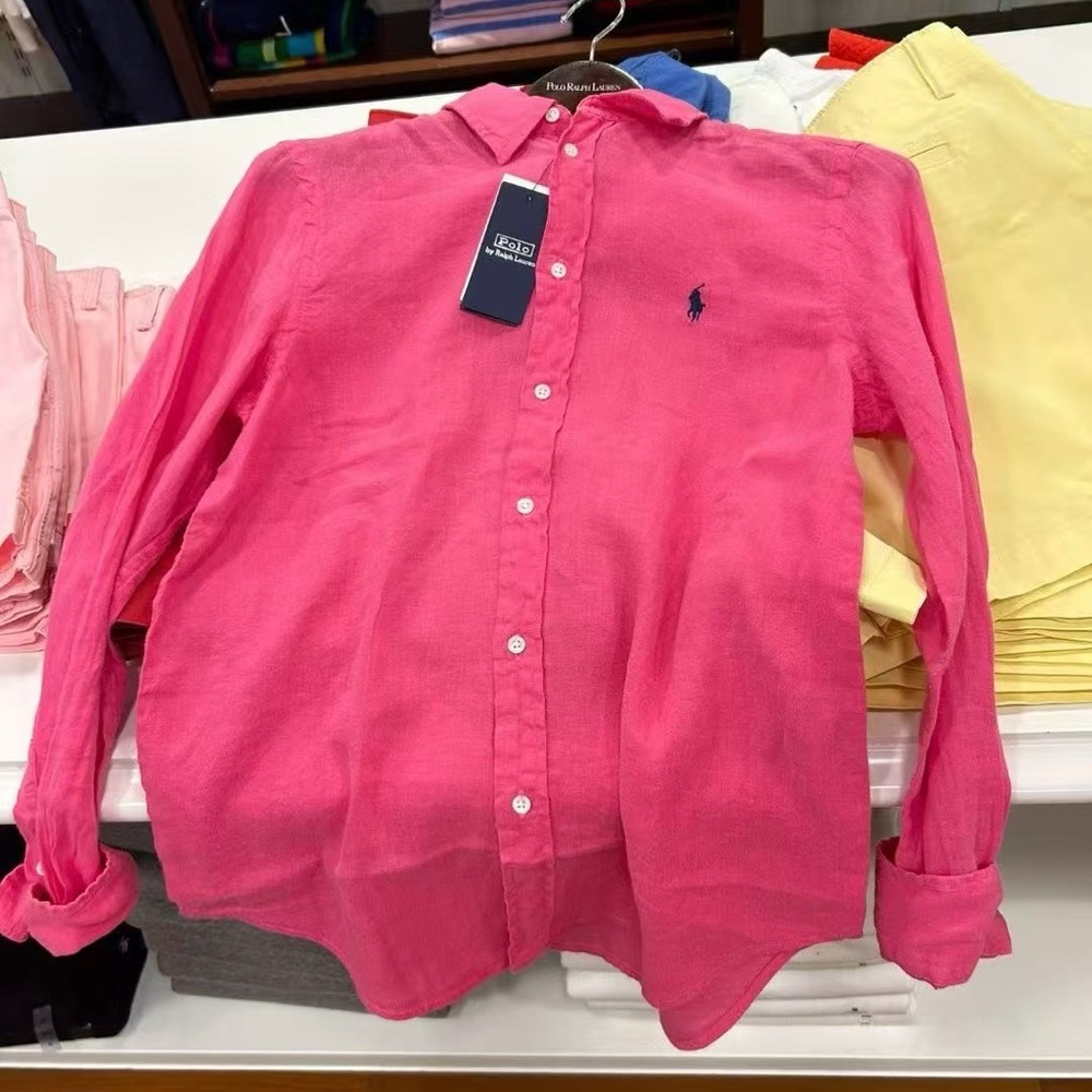 NWT Polo Ralph Lauren Women’s Pink Button-Up Linen Shirt Size XS